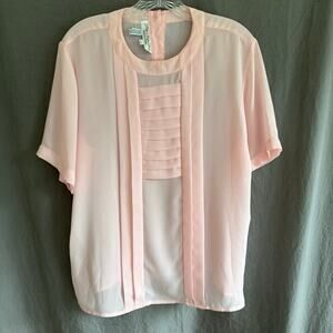 Vintage 80s Pink Sheer Blouse Laura & Jayne Petite Pleated Front Size 12
